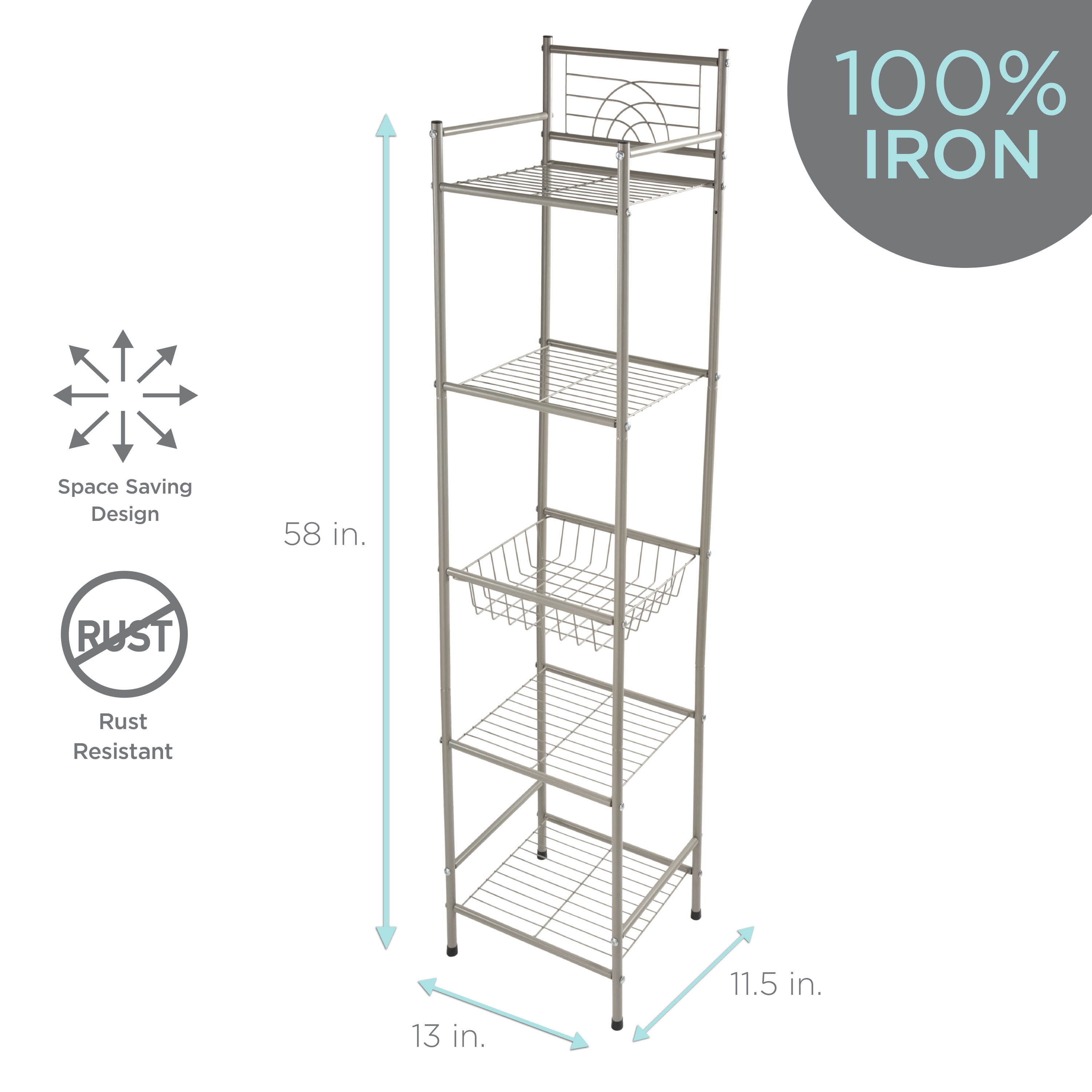 VASAGLE Bathroom Shelves, 5-Tier Storage Rack, Standing Shelf Units, Plant  Flower Stand, 15.6 x 12.2 x 51 Inches, for Living Room, Balcony, Kitchen,  Metal Frame, 12.2”D x 15.6”W x 51”H, Rustic Brown +