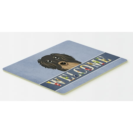 UPC 638508000040 product image for Longhair Black and Tan Dachshund Welcome Kitchen or Bath Mat 20x30 BB1399CMT | upcitemdb.com