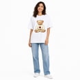 thumbnail image 2 of Women Oversized Cotton T‑Shirt, Cute Teddy Bear Wearing Knit Sweater With Red Heart Warm Sweet Gift‑Theme Drop‑Shoulder Casual Tee, 2 of 9