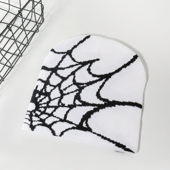 CaiJunJia Y2K Gothic Spider Pattern Knitted Hat Winter Warm Acrylic Knitted Beanie for Men Women Beanie