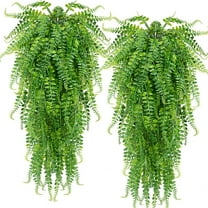 2 pcs Artificial Hanging Ferns Plants Vine Fake Ivy Boston Outdoor UV Resistant Plastic Plants (Green)