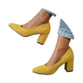 thumbnail image 3 of Win s Way Women's Pointed Toe Low Cut Chunky Heel Pumps Comfort Slip On Work Casual Dress Shoes, 3 of 9