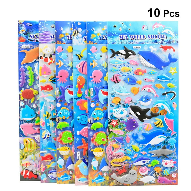 10pcs 3D Cartoon Dolphin Fish PVC Bubble Puffy Stickers Kids