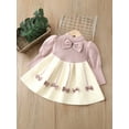 thumbnail image 2 of Cenuakty Toddler Girl Knit Patchwork Sweet Dress, Long Sleeve O-Neck Bowknot Decoration A-Line Dress for Autumn, 2 of 9