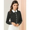 thumbnail image 3 of DARING DIVA Women's Button Down Long Sleeve Peter Pan Collar Blouse XL Black, 3 of 6