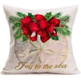 thumbnail image 4 of Merry Christmas Ocean Decorative Pillow Covers Red Green Mistletoe Fir Holly Leaves with Peace Joy Love Pillow Cases Seashell Starfish HOM Decor Cotton Linen 18”x18” Throw Cushion Cover 4 Pack, 4 of 6