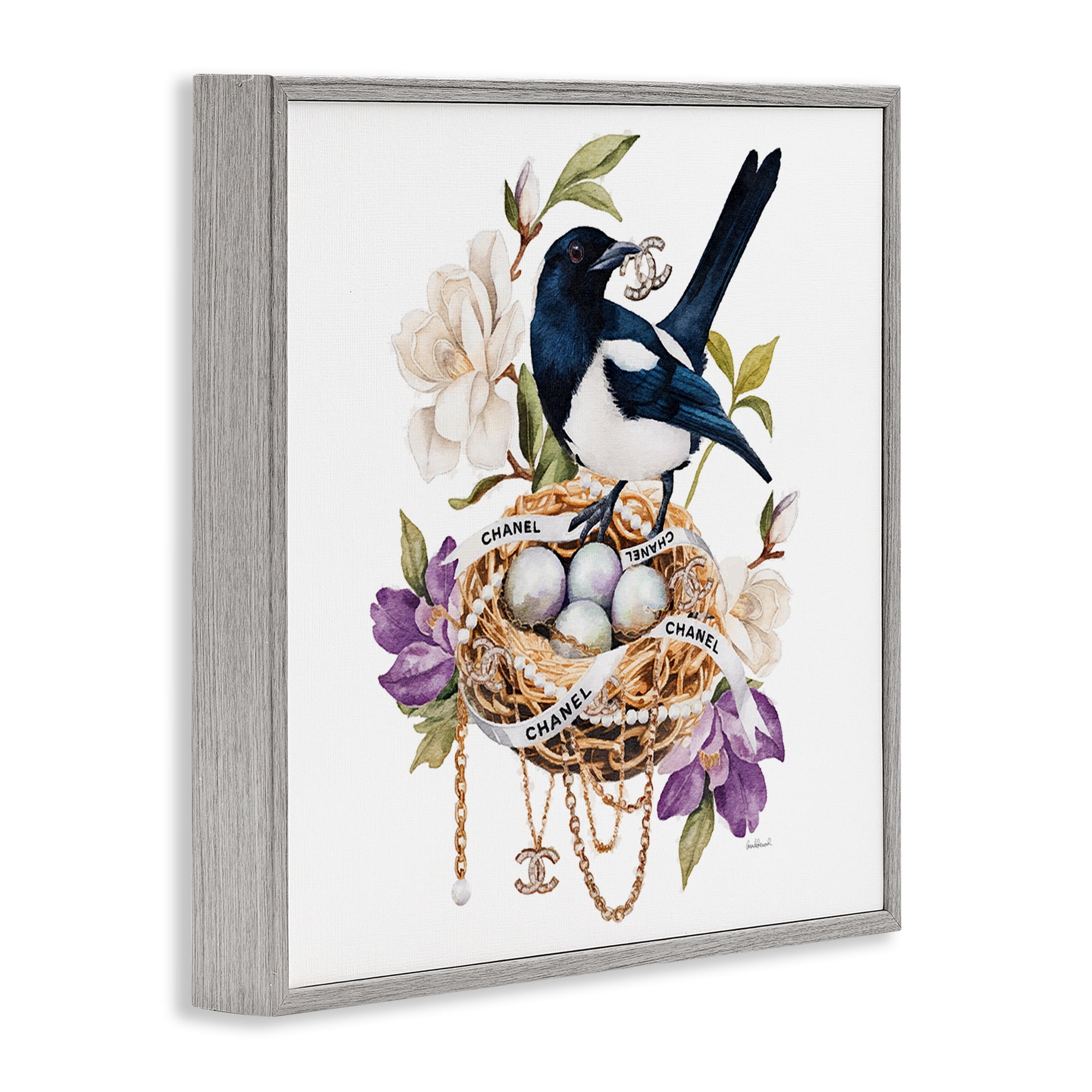 Stupell Industries Glam Birds Nest Magnolia Gray Framed Giclee Art, design by Amanda Greenwood