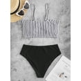 thumbnail image 3 of ZAFUL for Women Swimsuit or Bikini Set Tied Keyhole Striped Tankini Swimwear Black XL, 3 of 6