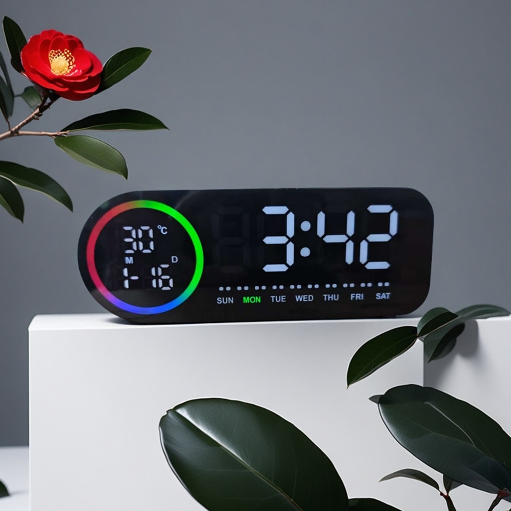 Zeiwohndc 7 Color LED Digital Clock With Indoor Room Thermometers And Calendar Function