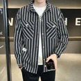 thumbnail image 5 of Ropa gráfica masculina estilo coreano camisa y blusa para hombre vintage cool rayas manga larga negro con bolsillo hipster algodón, 5 of 5