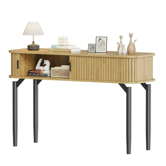 Console Table with Storage,47'Wood Sofa Table with Fluted Sliding Door,Foyer Table Entryway Table with Storage Space,Display Shelf for Living Room,Couch,Hallway,Foyer