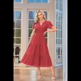 thumbnail image 2 of Vestido de Larga con Cuello en V, Plisado y Mangas Abullonadas, Rojo Talla XL, 2 of 4