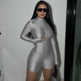 thumbnail image 4 of Mono de manga larga con cremallera sólida para mujer, mono deportivo ajustado de una pieza para Lga y fitness, mono informal con pantalones cortos, mono tipo catsuit, 4 of 5