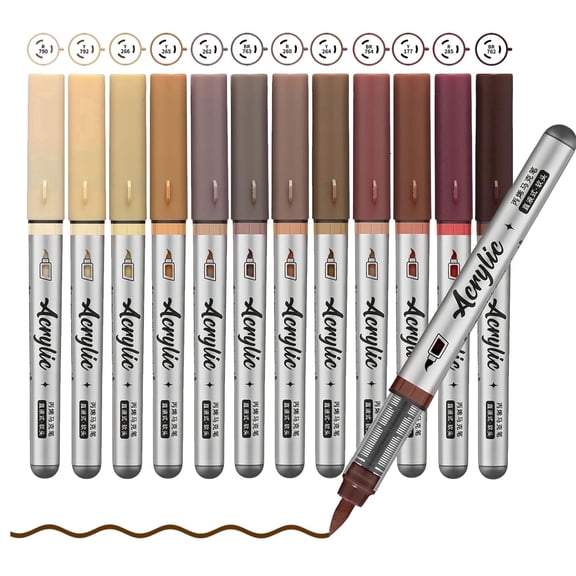 Acrylic Paint Markers 12 Colors Brush Tip, Water-Based Paint Pens for Rock Painting Wood Glass Ceramic Canvas Stone Metal DIY Crafts Art Supplies