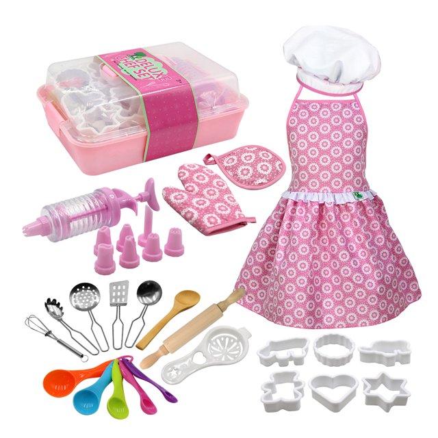 Complete Kids Cooking Baking Toy Set Role Play Kitchen Utensils Baking Tools Cake Apron