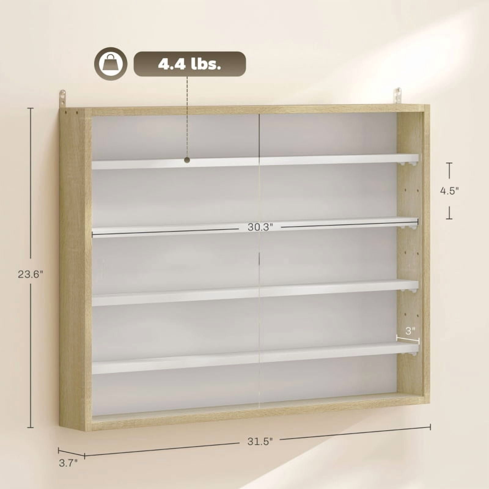 Alvantor 5-Tier Wall Display Storage Cabinet with Glass Doors & Adjustable Shelves 23.6"x31.5"x3.7" Natural