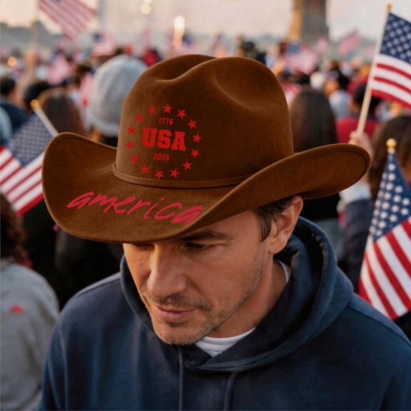 Homeyce USA American Flag Cowboy Hat Classic Patriotic Western Cowgirl Hat with Shapable Brim,Brown