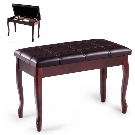 CZMJY Piano Bench with PU Leather Padded Cushion Comfortable Double Duet Seat Stool with Storage and Solid Wooden Legs
