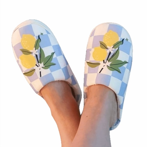 Ellison Young Lemon Drop Gingham Lounge Slippers - Sweet & Cozy
