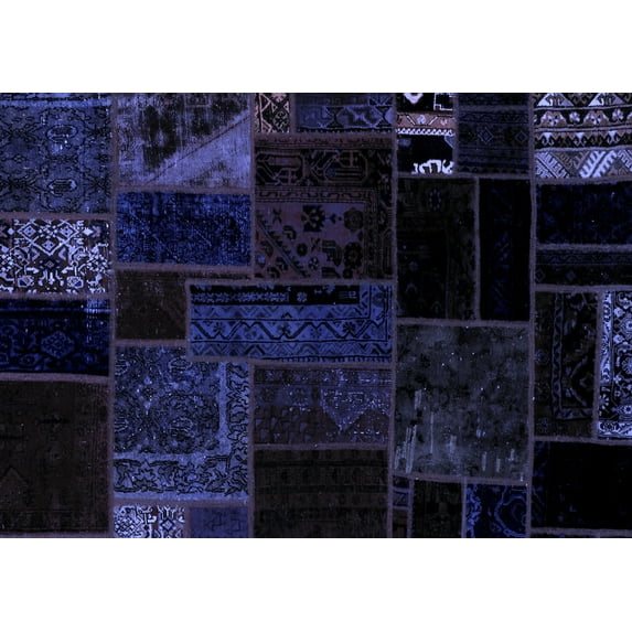 Ahgly Company Indoor Rectangle Patchwork Blue Transitional Area Rugs, 8' x 12'