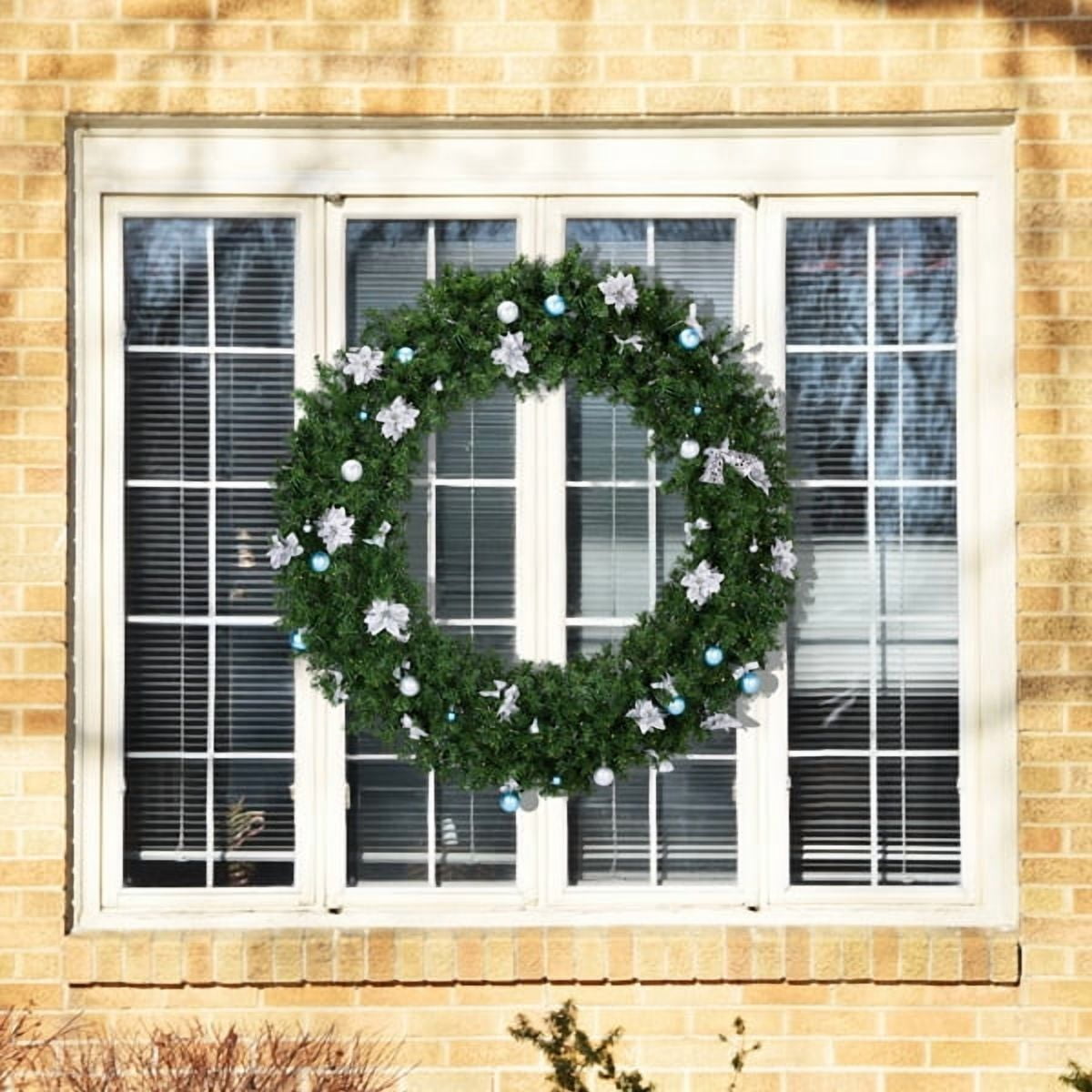 48" Lighted Artificial Christmas Wreath - 450 PVC Fir Branches, 150 Warm/Cold White LEDs (11 Modes) w/Remote, Light Green Decor for Front Door/Mantel