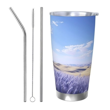 

Gaeub Lavender Fields Under Blue Sky Print 20-Ounce Stainless Steel Car Cup Tumblers Cups with Lids and Straw Coffee Cups for Adults Kids Home Car Office School Travel Party-Straw Three-piece Set
