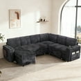 thumbnail image 3 of 7-Seater Sectional L-Shaped Sofa with 2 Cup Holders and USB Port, 5-Position Adjustable Backrest, Built-in Table, Dual Storage Armrests, Modern Convertible Couch for Living Room, 3 of 9