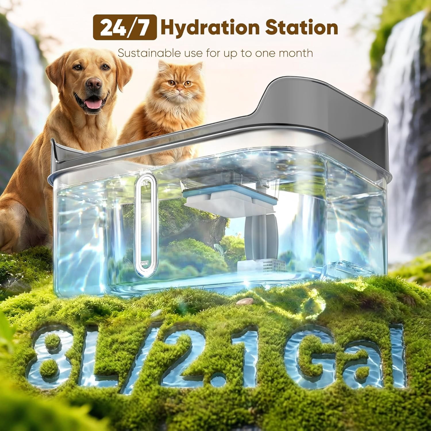 Ultra Quiet Large Dog Water Fountain Stainless Steel 8L Automatic Pet Water Bowl Dispenser Indoor
