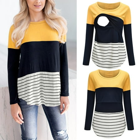 

Tangnade pregnant costumes for women maternity dress Women Maternity Long Sleeve Striped Nursing Tops T-shirt For Breastfeeding