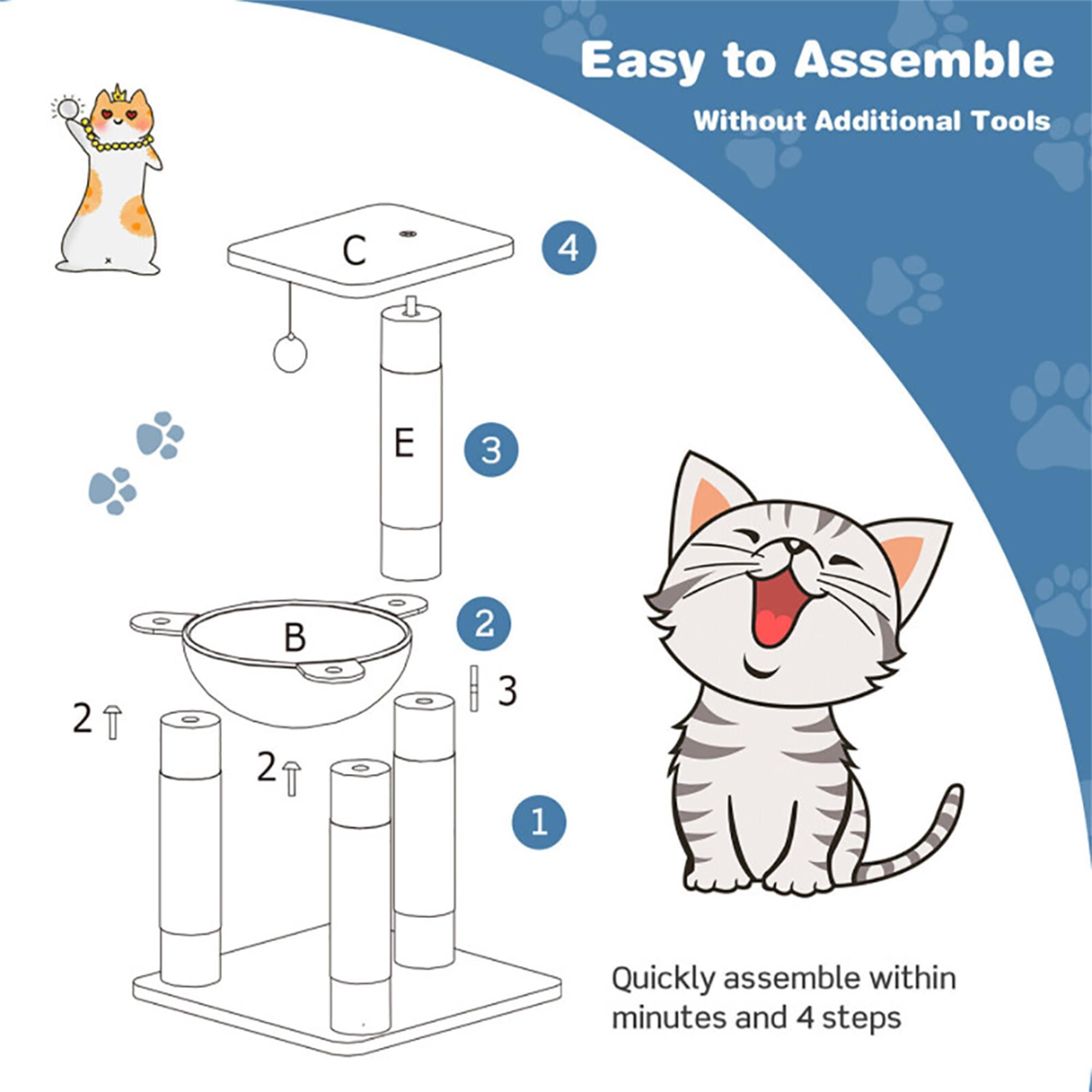 Kadyn 25" Cat Scratching Post, Sisal Rope Scratcher Tree with Hammock and Dangling Ball, Multi-level Cat Tree for Kittens and Adult Cats, Blue