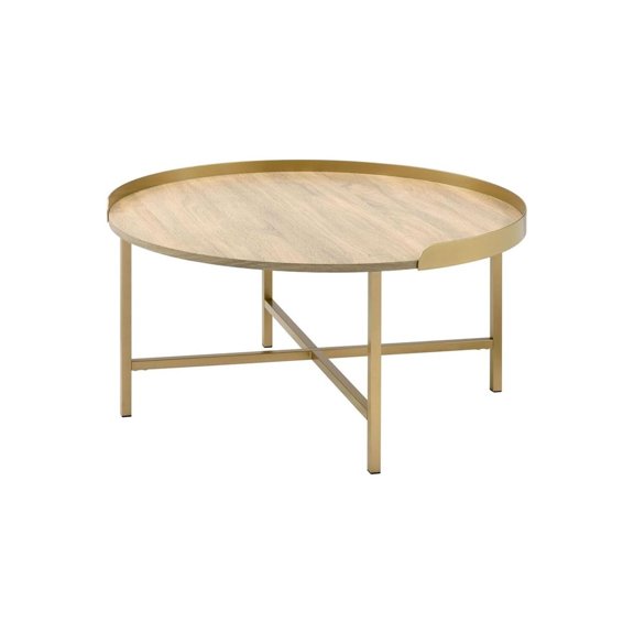 HomeStock African Adventure Coffee Table in Oak Table Top & Gold Finish