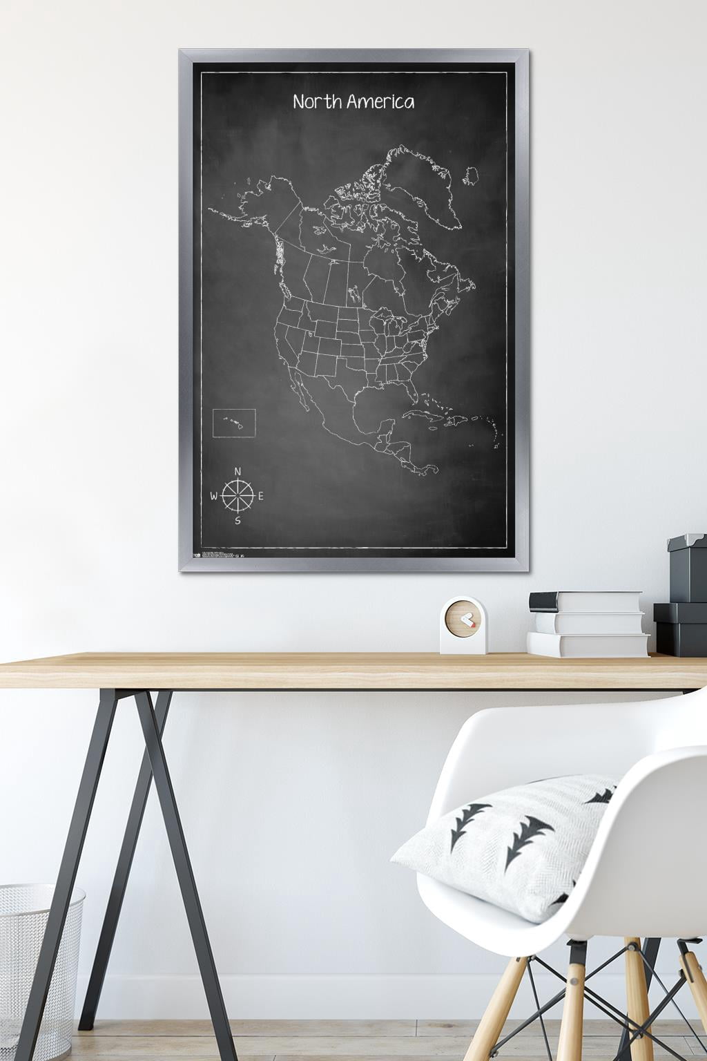 Chalk Map - North America Wall Poster, 22.375" x 34", Framed