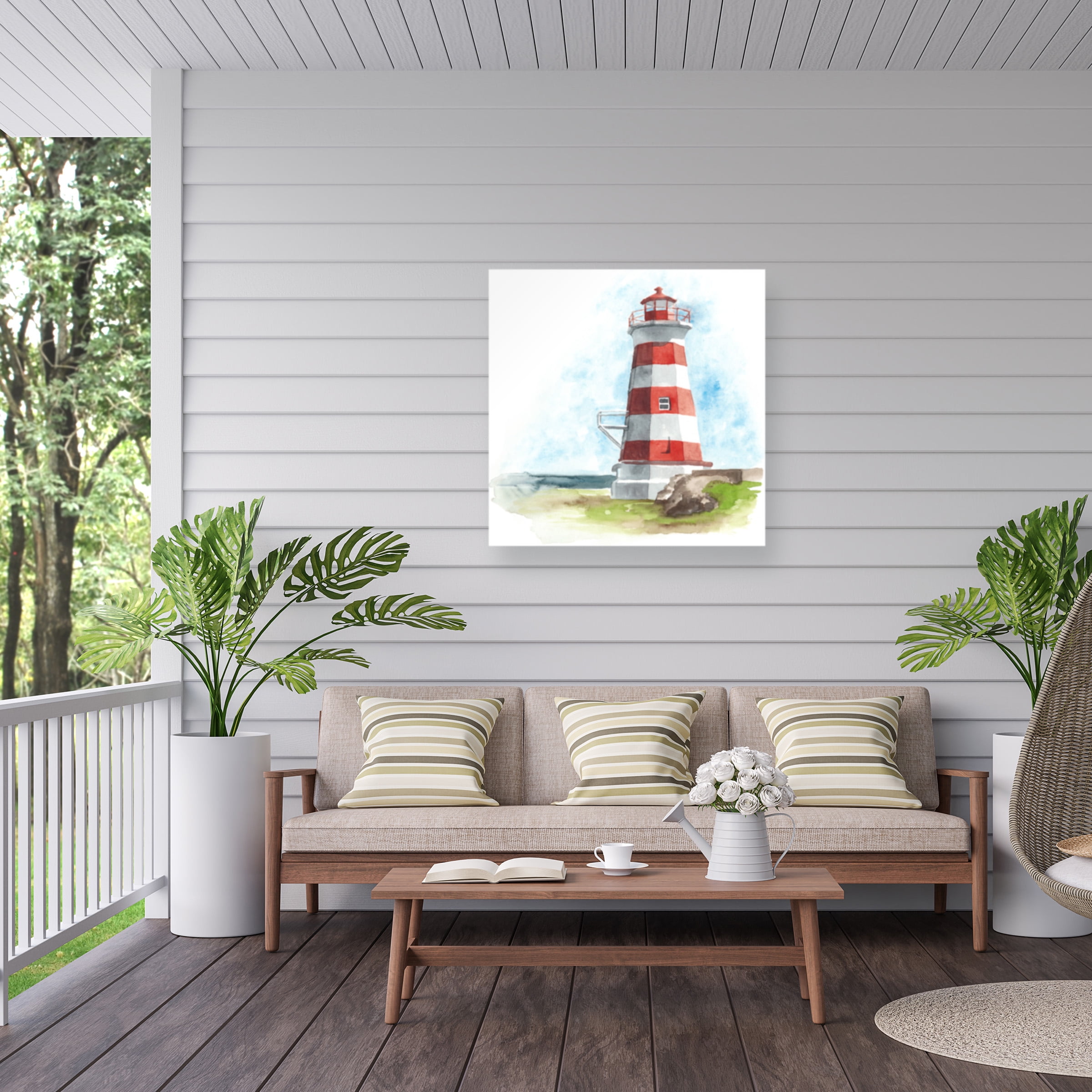 Naomi Mccavitt 'Watercolor Lighthouse I' Outdoor Canvas 24x24