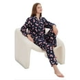 thumbnail image 5 of Amaxer Women's 100% Cotton Cozy Flannel Pajama Set - Long Sleeve Button-Up Top with Elastic Waist Pants, Warm & Soft Sleepwear, Pink flowers on dark blue background, XL, 5 of 6