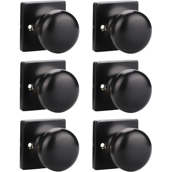 SHIQI-6 Pack Dummy Door Knob Interior Matte Black Round Dummy Door Knobs Keyless Stainless Steel Single Side Door Knobs for French Doors