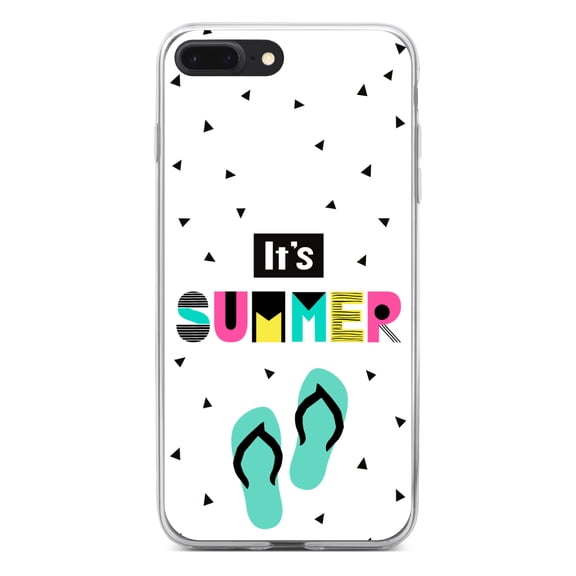 DistinctInk Clear Shockproof Hybrid Case for iPhone 7 PLUS / 8 PLUS (5.5" Screen) - TPU Bumper, Acrylic Back, Tempered Glass Screen Protector - Summer Graphics - It's Summer Cartoon Flip Flops