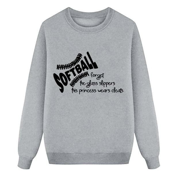 Gibobby Divertidas Sudaderas Sudadera con capucha sin capucha de moda ancha con estampado de béisbol de manga larga y cuello redondo para mujer (Gris, XL)