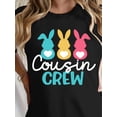 thumbnail image 1 of Family Joy] Women's Easter "Cousin Crew" Bunny Graphic T-Shirt - Casual Black Polyester Blend, ShortCamisetas de verano para mujer, manga corta, cuello redondo, casual, lindo, con gráficos, camisetas, 1 of 6