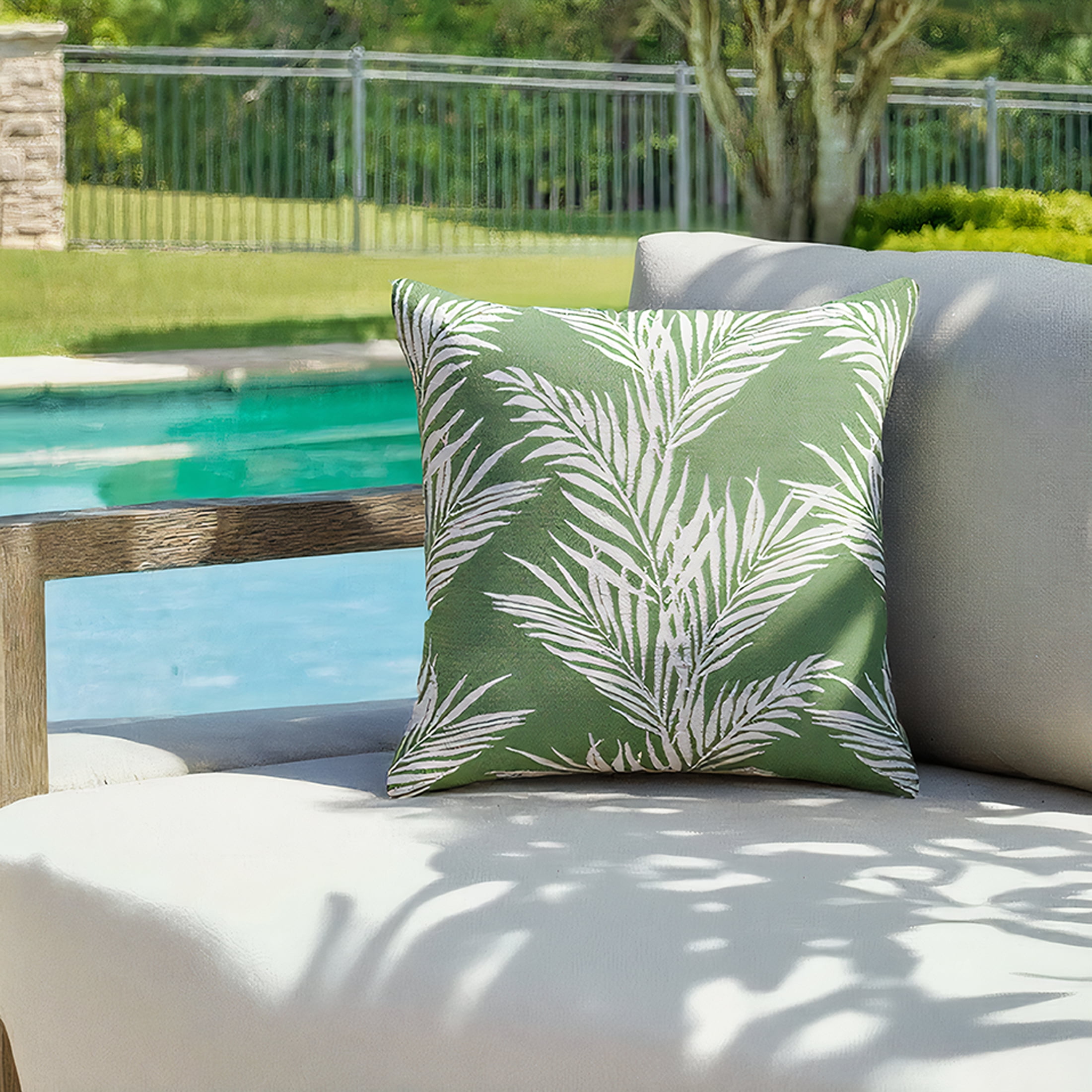 Better Homes & Gardens 18" x 18" Green Palm Outdoor Pillow
