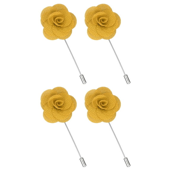 4Pack Rose Lapel Pin for Men, Camellia Satin Flower Lapel Pins, Gold Champagne