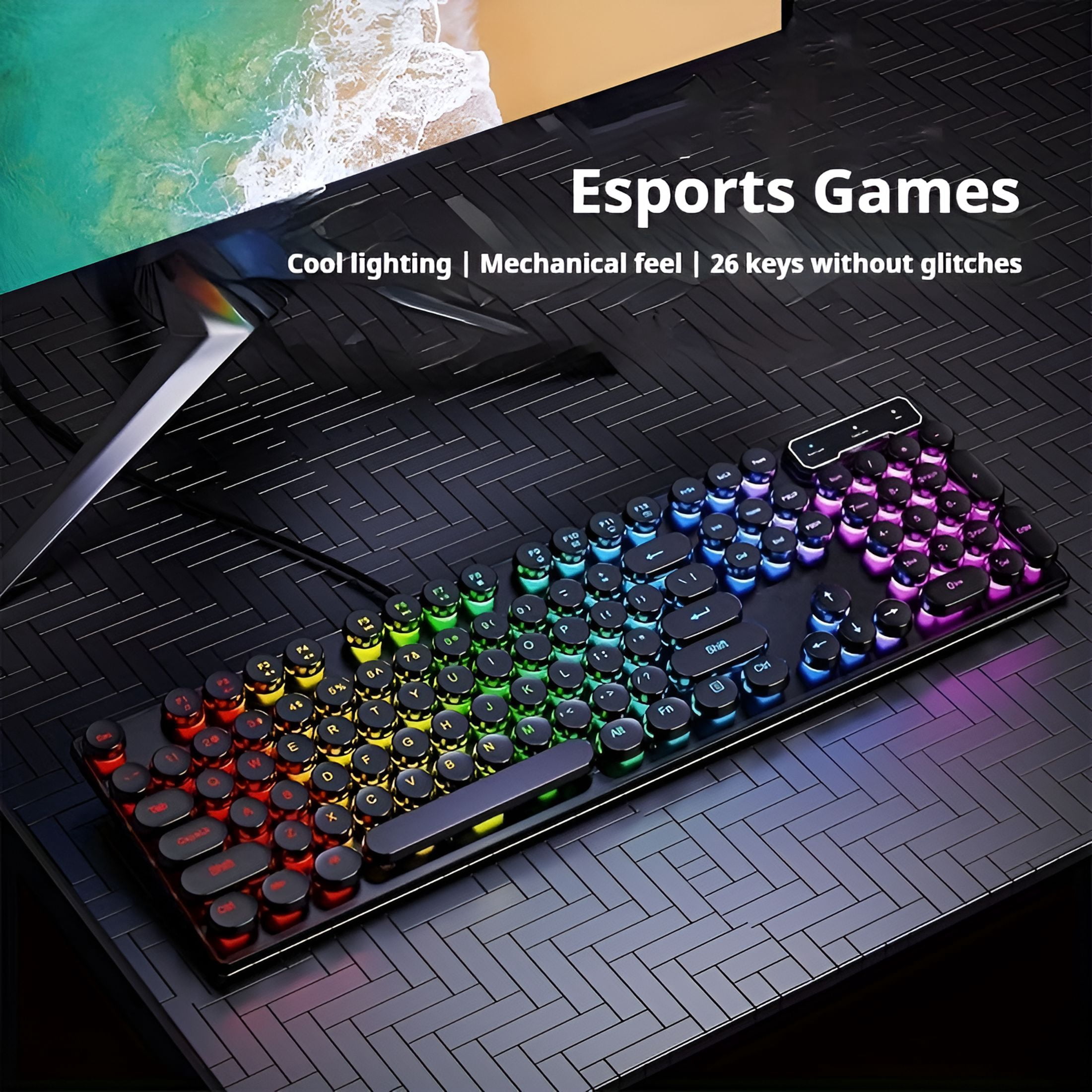 GJX 2026 New Retro Typewriter Style Gaming Keyboard | 104-Key Wired Usb,Rgb Backlit Punk Keycaps | Ergonomic for Office and Gaming for Typing,Gaming,Productivity,Creative Work,Home Office Use