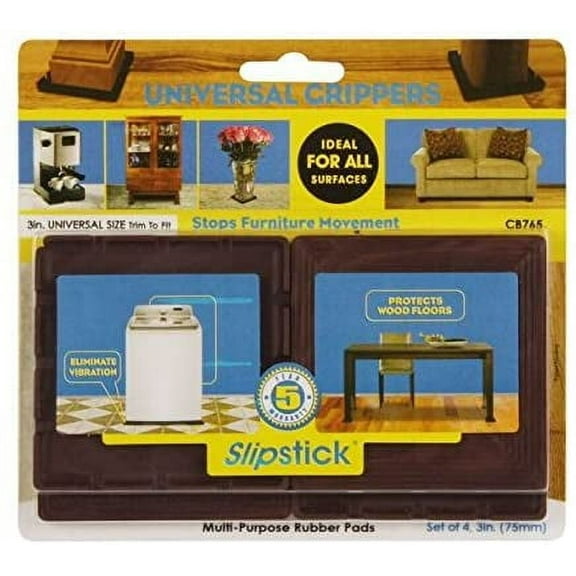 Slipstick CB765 Non Slip Rubber Pads/Floor Protectors (Set of 4 Furniture Grippers) Stops Sliding and Protects Surfaces, 3-1/8", Brown, 4 Count