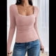 thumbnail image 5 of Camisas de Larga para Mujer, Cuello Cuadrado, Tops Cortos de Punto Acanalado, Conjuntos de Otoño, Ropa de Moda Raíz de Rosa M, 5 of 10