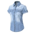 thumbnail image 3 of Made by Olivia Women's Classic Short Sleeve Button Down Denim Chambray Shirt, 3 of 4