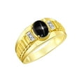 thumbnail image 6 of RYLOS Men's Rings 14K Yellow Gold Ring Classic Designer Style 8X6MM Oval Gemstone & Diamond Ring Black Star Sapphire Birthstone Rings For Men Size 10, 6 of 7