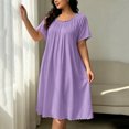 thumbnail image 4 of NominalSnug Womens Nightgown Scalloped Neck Short Sleeve Loose Midi Sleep Dress Loungewear, 4 of 6