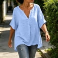 thumbnail image 6 of Diufon Linen Shirts for Women Dolman Short Sleeve Button Notch-Neck Pullover Casual Loose Crinkle Gauze Blouses, 6 of 9
