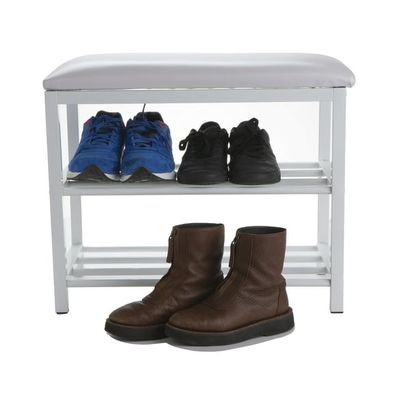 Mind Reader Shoe Bench, Shoe Organizer, Shoe Rack, Padded Bench, 23.5"L x 11.8"W x 19.88"H, White