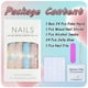 thumbnail image 4 of Uñas postizas azules almendradas con punta francesa y diseño floral, acrílico brillante de cobertura total., 4 of 5