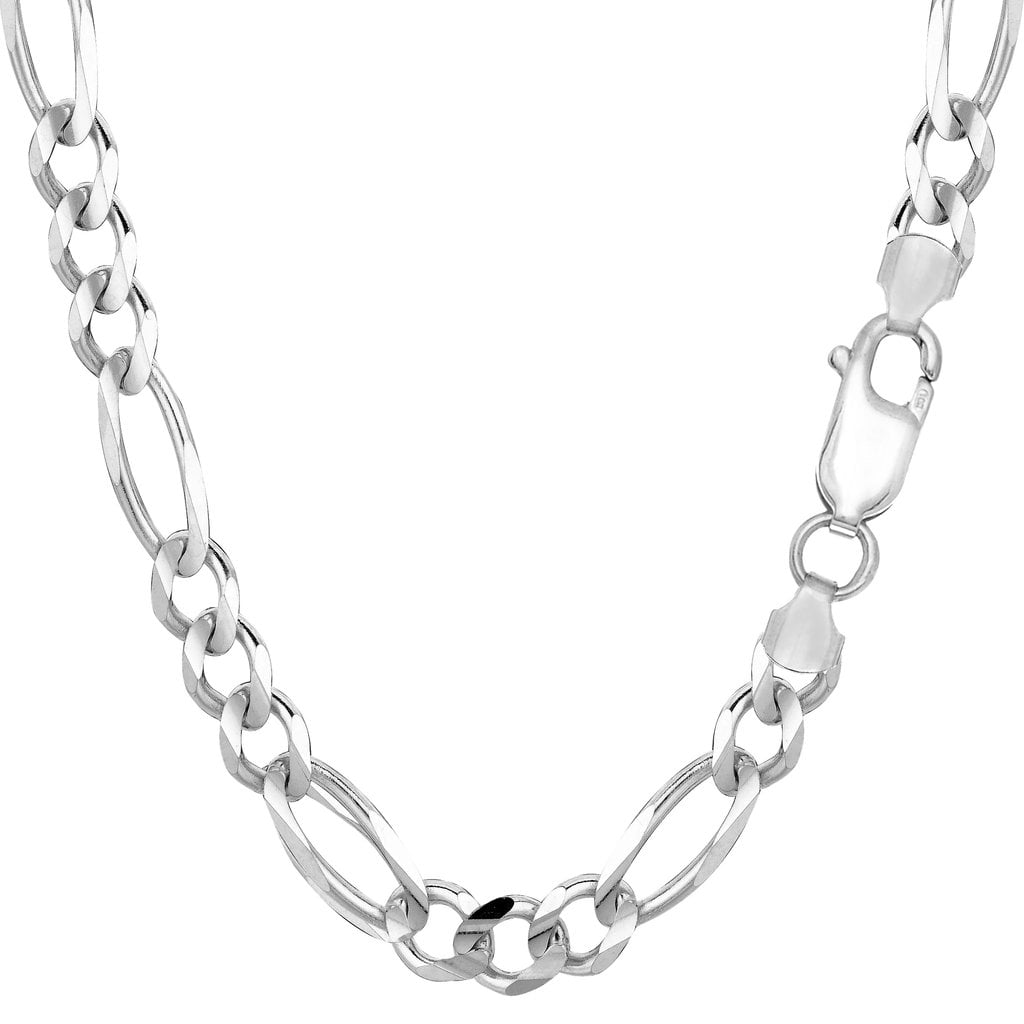 Real Solid 925 Sterling Silver Two in One Figaro Chain Diamond Cut & Plain 7.0mm 18 to 30